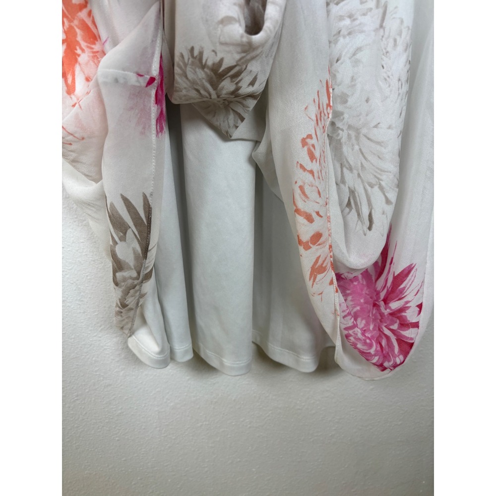 Calvin Klein Shift Dress Women 4 White Pink Orange Floral Sleeveless Chiffon - Picture 5 of 7